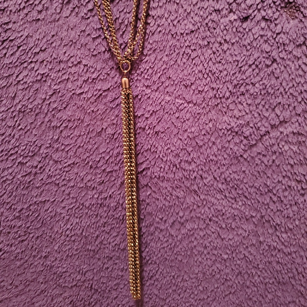 Metallic black tassel necklace